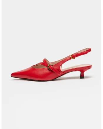 Pantofi slingback de piele cu varf ascutit Ginko, Rosu