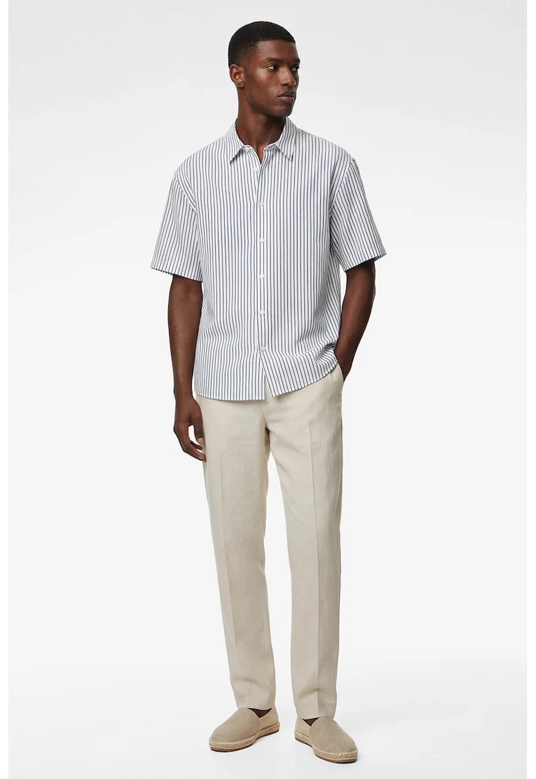 Camasa relaxed fit cu maneci scurte, Albastru prafuit/Alb murdar