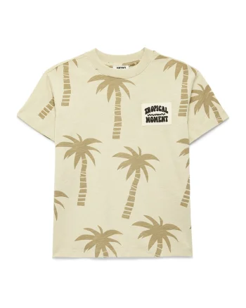 Tricou din bumbac cu model tropical, Bej deschis