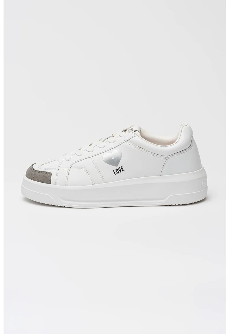 Pantofi sport low-cut de piele cu logo, Gri deschis/Alb murdar