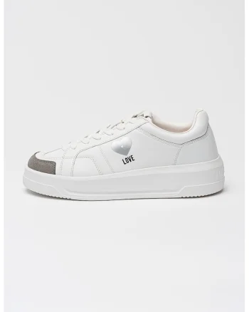 Pantofi sport low-cut de piele cu logo, Gri deschis/Alb murdar