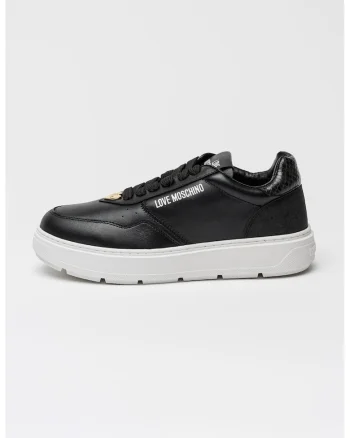 Pantofi sport de piele cu platforma si logo, Negru