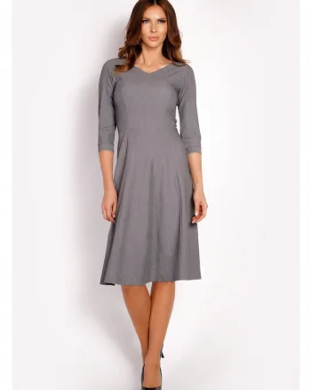 Rochie Dama,  L014, Trapez, Eleganta, Maneci 3/4, Croiala Evazata, Lungime Mini, Tesatura Confortabila cu Vascoza si Elastan, Fason Clasic, Ideala Iesiri, Gri