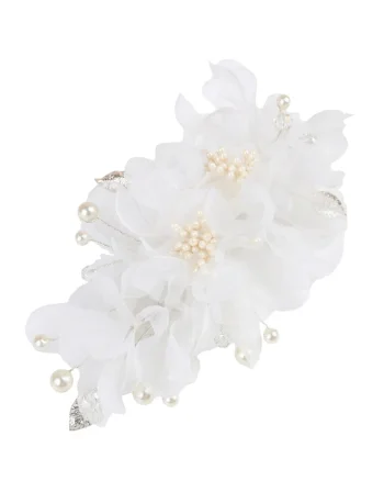 Agrafa de par eleganta pentru fetite,  floare cu cristale, sifon, Alb