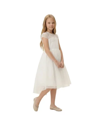 Rochie fete,  Sienna, Poliester, Aplicatii florale, Alb, Alb