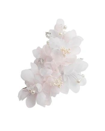 Agrafa de par eleganta pentru fetite,  floare cu cristale, sifon, Roz