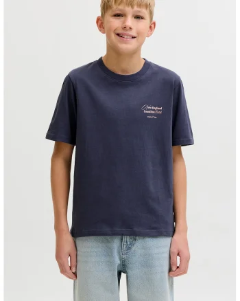 Tricou de bumbac cu imprimeu text si grafic, Portocaliu/Bleumarin