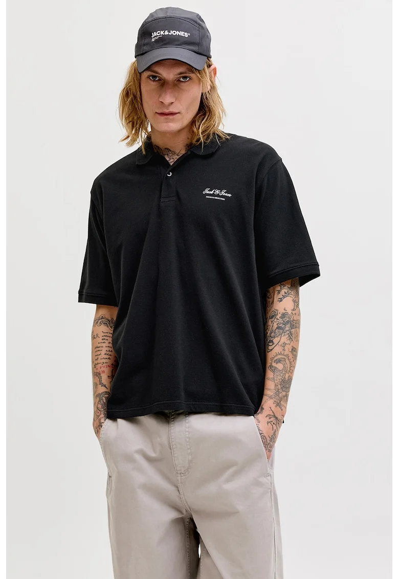 Tricou polo lejer de bumbac organic, Negru