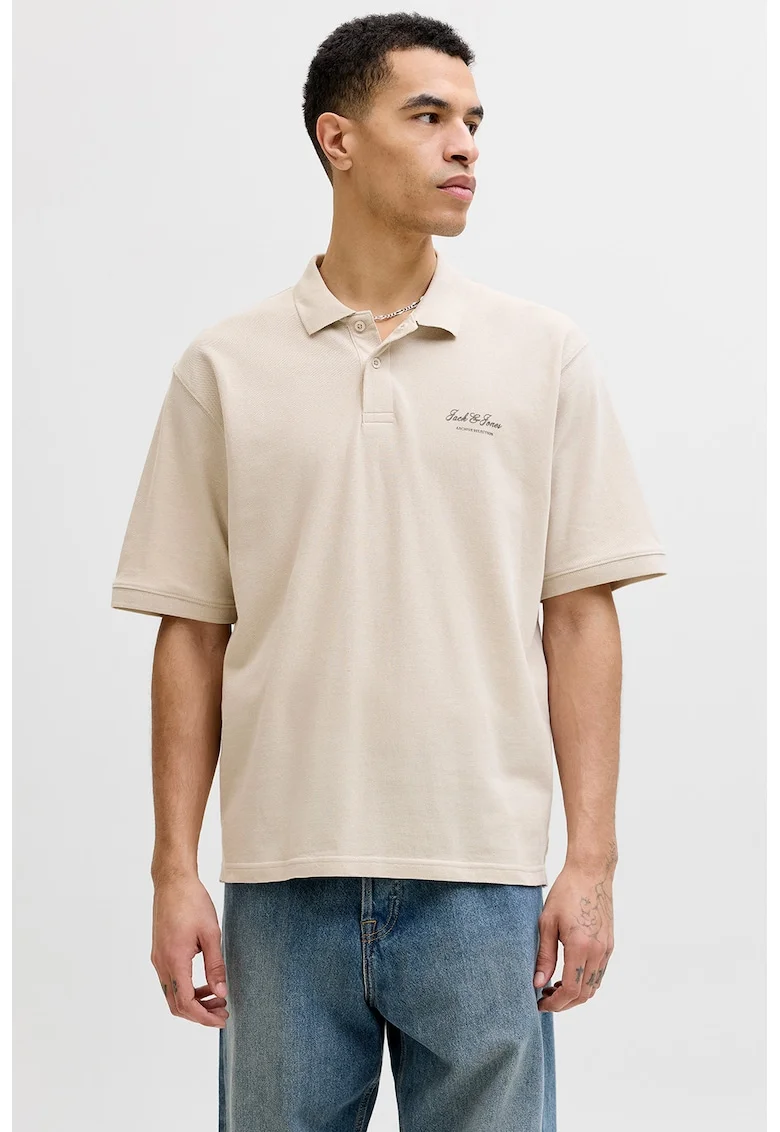 Tricou polo lejer de bumbac organic, Bej deschis
