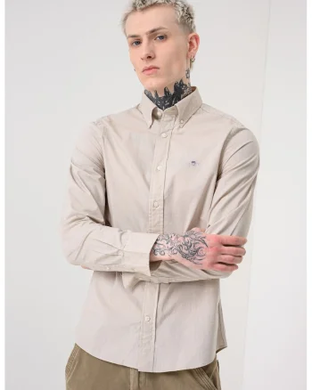 Camasa slim-fit cu guler fixat cu nasturi, Bej