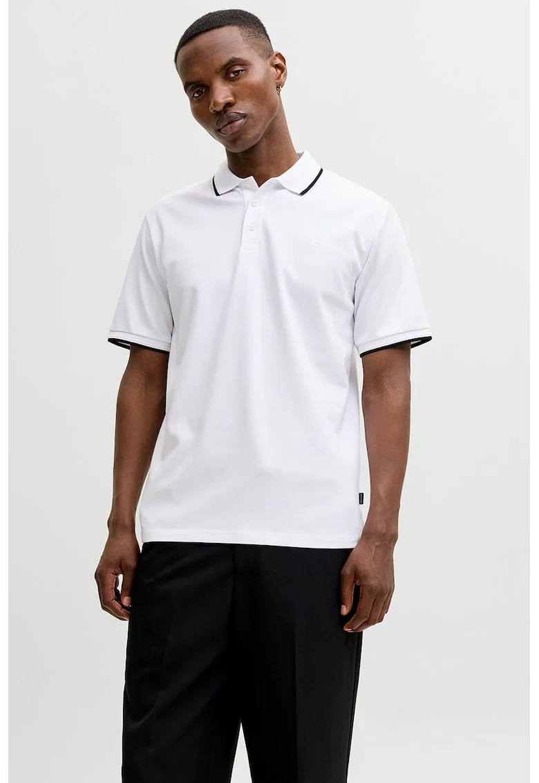 Tricou polo regular fit, Alb optic