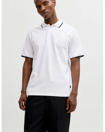 Tricou polo regular fit, Alb optic