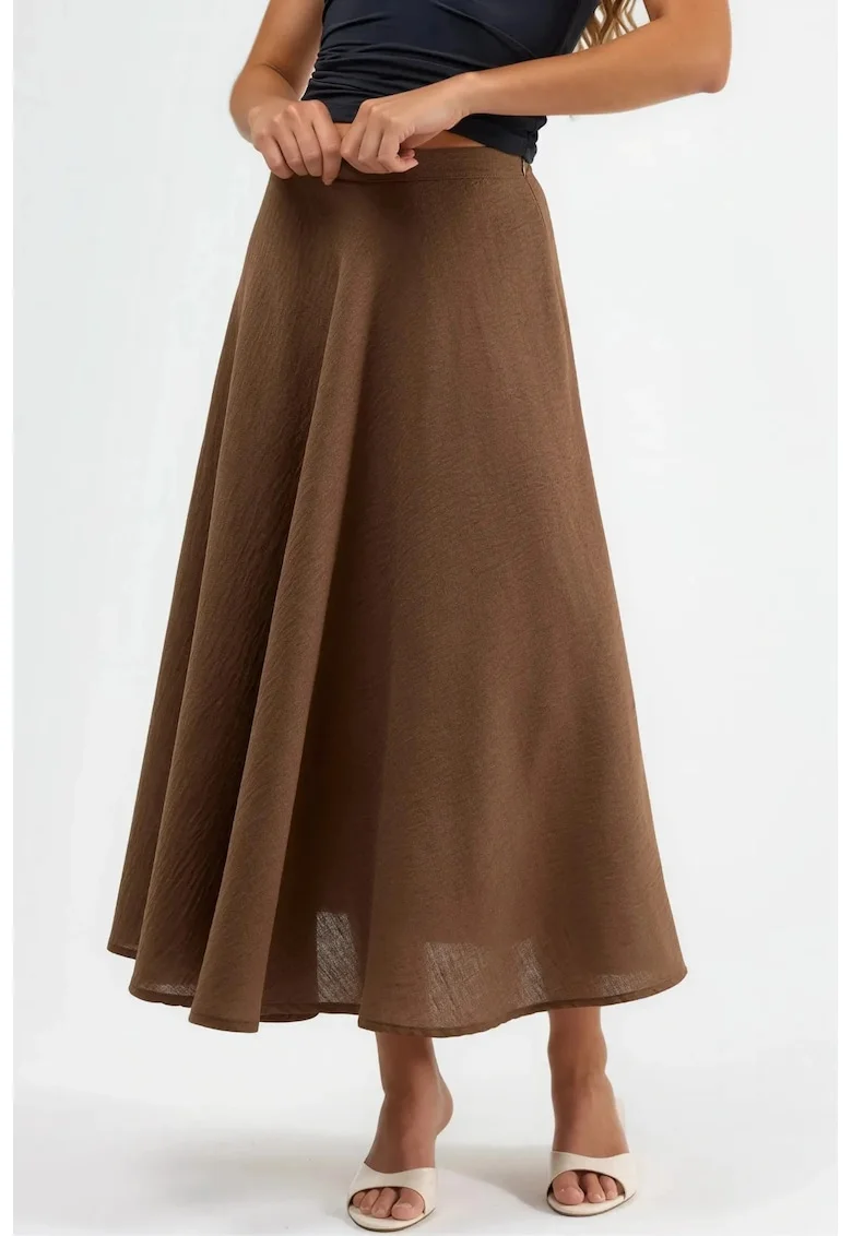 Fusta maxi  talie inalta, texturata, maro, textil