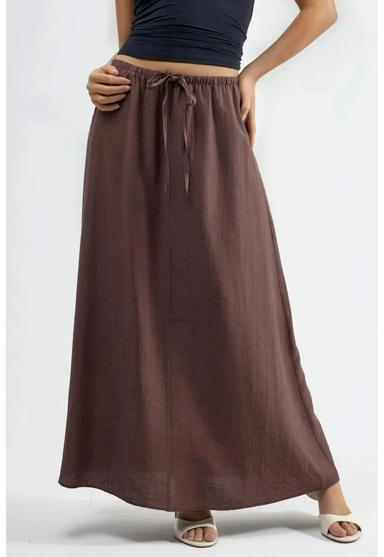 Fusta maxi  talie inalta, culoare maro, material textil