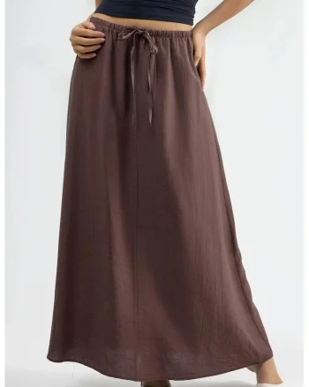 Fusta maxi  talie inalta, culoare maro, material textil