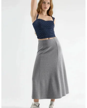 Fusta Midi  Gri inchis, Texturata, 50% bumbac, 50% poliester
