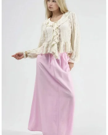 Fusta maxi  talie inalta, roz pudra, 100% poliester
