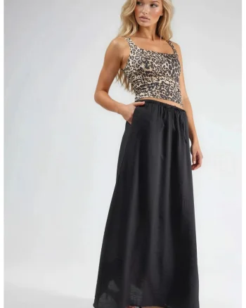 Fusta maxi  talie inalta, neagra, textil