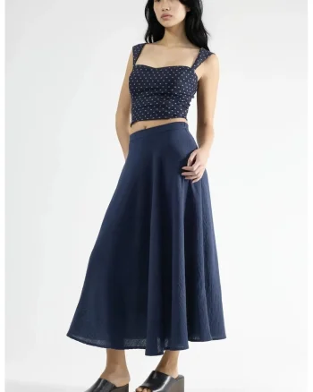 Fusta maxi  talie inalta, bleumarin, 100% poliester