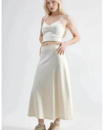 Fusta Midi  Textil, Natural, 50% bumbac, 50% poliester