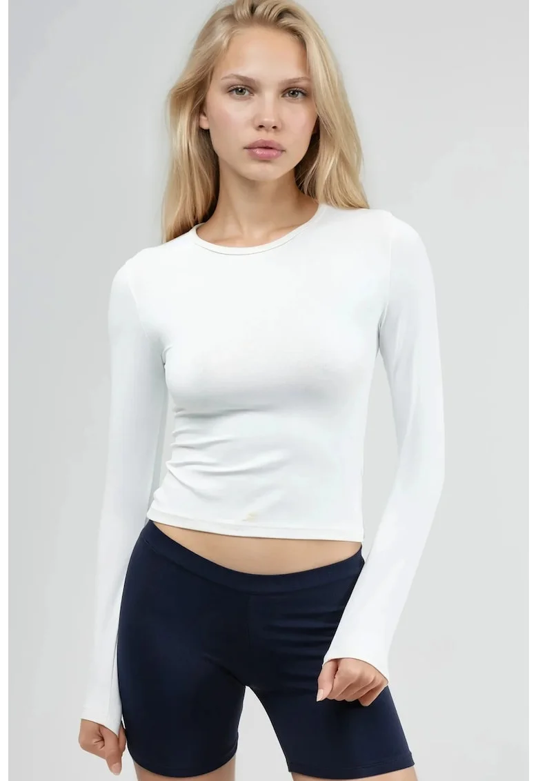 Bluza dama  slim fit, maneca lunga, alb, jerseu