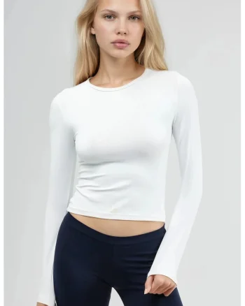 Bluza dama  slim fit, maneca lunga, alb, jerseu