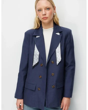 Sacou dama,  Textil, Bleumarin