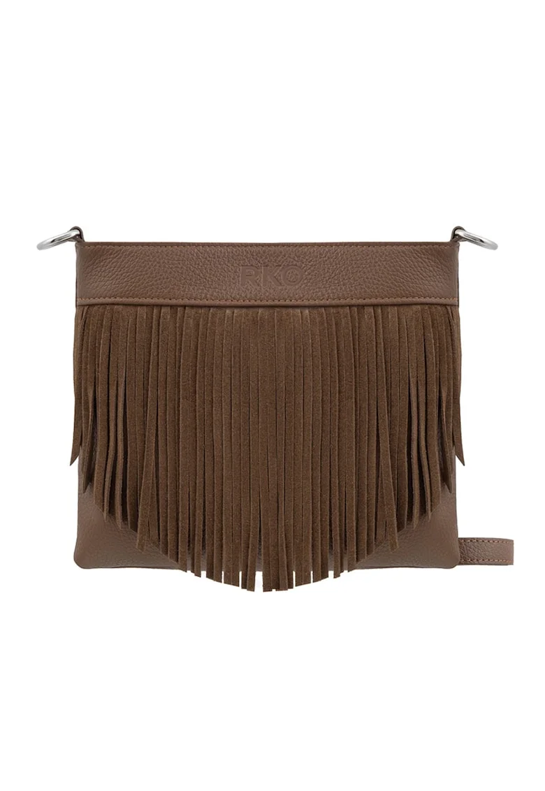Geanta crossbody de piele cu franjuri, Maro inchis
