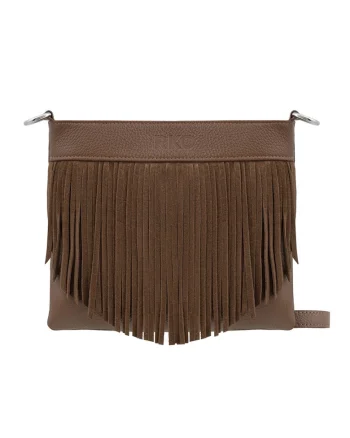 Geanta crossbody de piele cu franjuri, Maro inchis