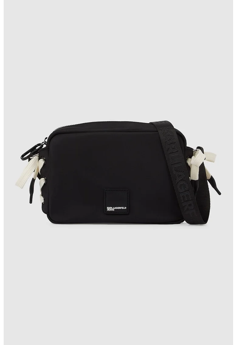Geanta crossbody cu sireturi decorative, Negru