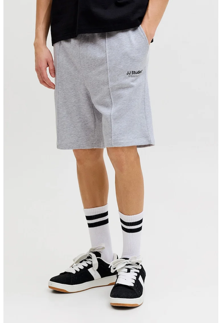 Pantaloni scurti de trening din amestec de bumbac organic, Gri deschis melange