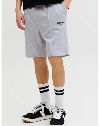 Pantaloni scurti de trening din amestec de bumbac organic, Gri deschis melange