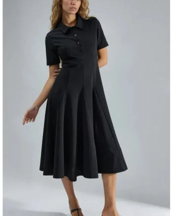 Rochie Midi  Negru, Jerseu, Guler Tip Camasa,