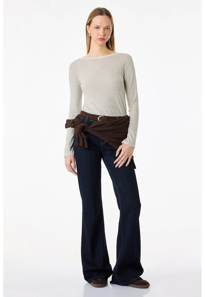 Bluza slim fit cu dungi, Crem