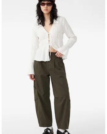 Pantaloni uni drepti cu buzunare laterale, Kaki
