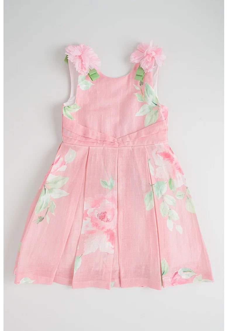 Rochie evazata cu aplicatii cu flori 3D, Roz deschis/Verde deschis