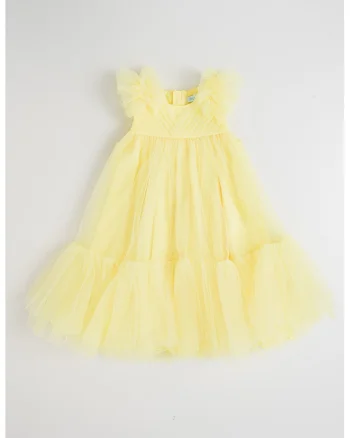 Rochie evazata din tul, Galben