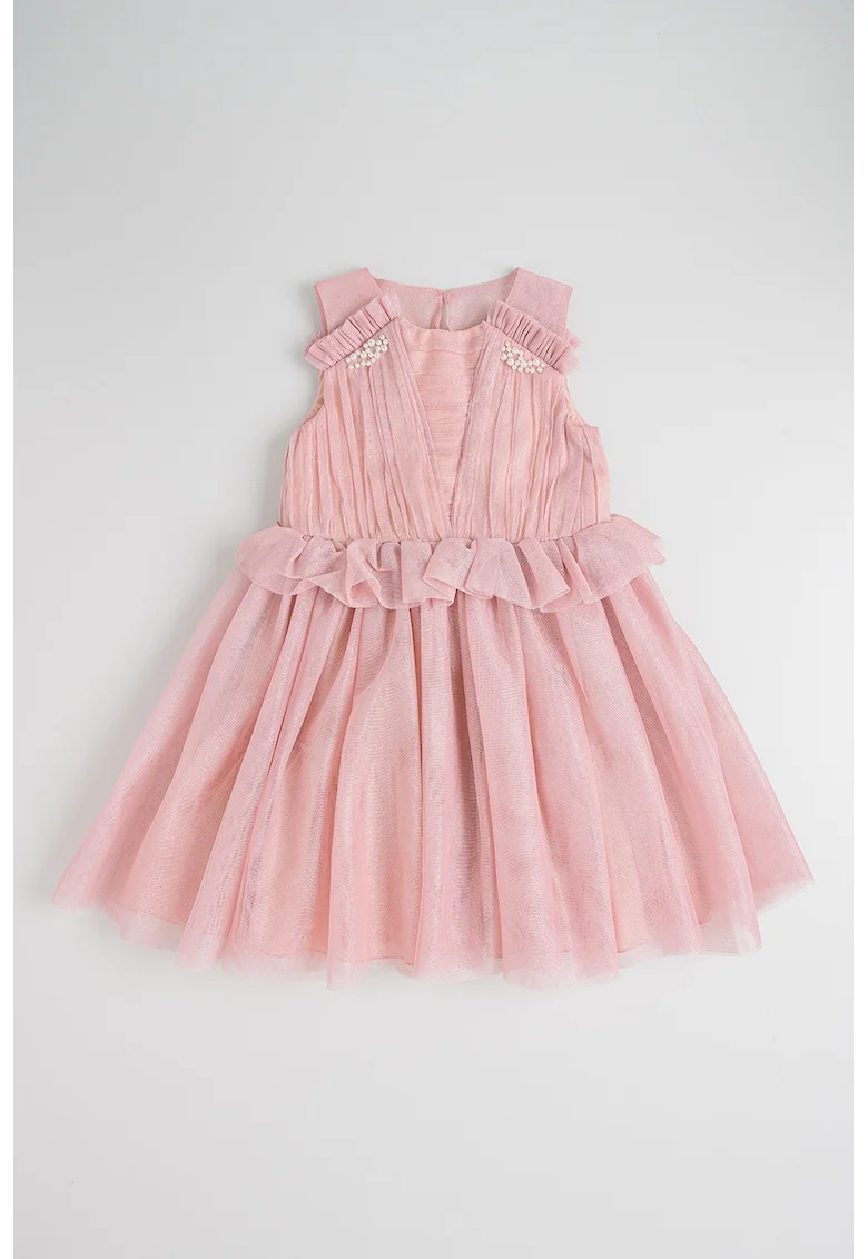 Rochie cu croiala baby-doll si volane, Roz stins
