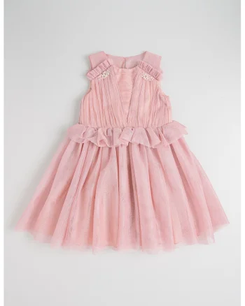 Rochie cu croiala baby-doll si volane, Roz stins