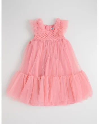 Rochie evazata din tul, Roz deschis