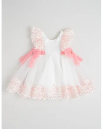 Rochie din tul cu detalii din dantela, Alb/Roz pastel