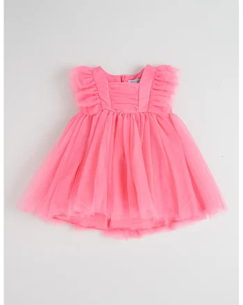 Rochie evazata din tul, Roz aprins
