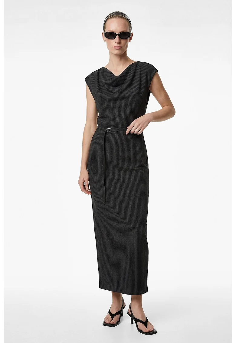 Rochie cu model in dungi stralucitoare, Gri inchis