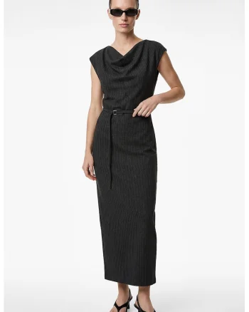 Rochie cu model in dungi stralucitoare, Gri inchis