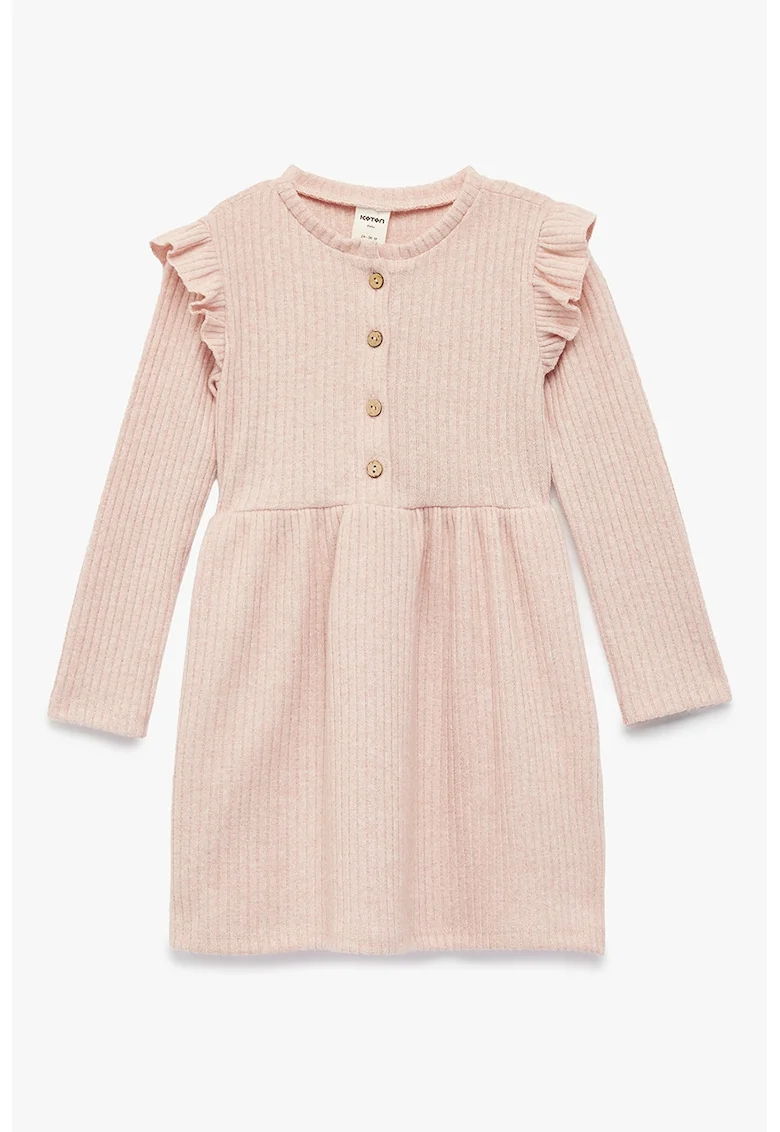 Rochie cu maneci lungi si volane, Roz pal