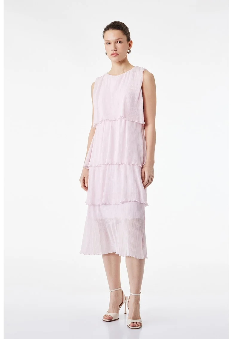 Rochie midi din sifon cu model stratificat, Roz pastel