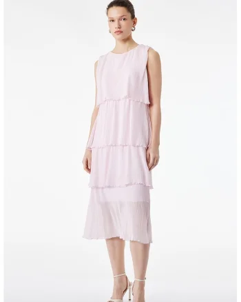 Rochie midi din sifon cu model stratificat, Roz pastel