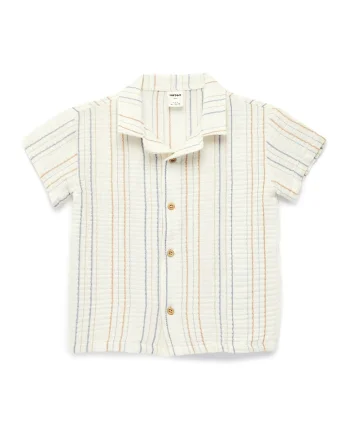 Camasa de bumbac cu maneci scurte, Crem
