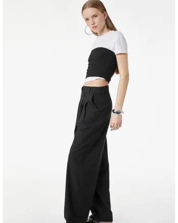 Pantaloni uni cu talie inalta, Negru