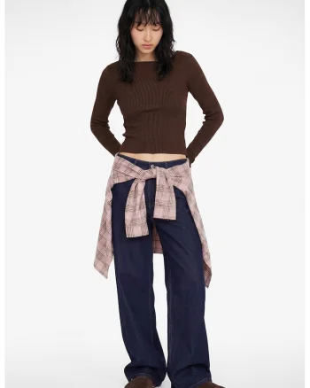 Bluza slim fit cu striatii, Maro inchis